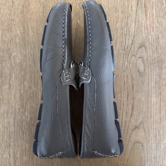 Creazioni Italian Gray Pebble-Grain Leather Driving Loafers-Silver Horsebit-Sz 9 main image 11
